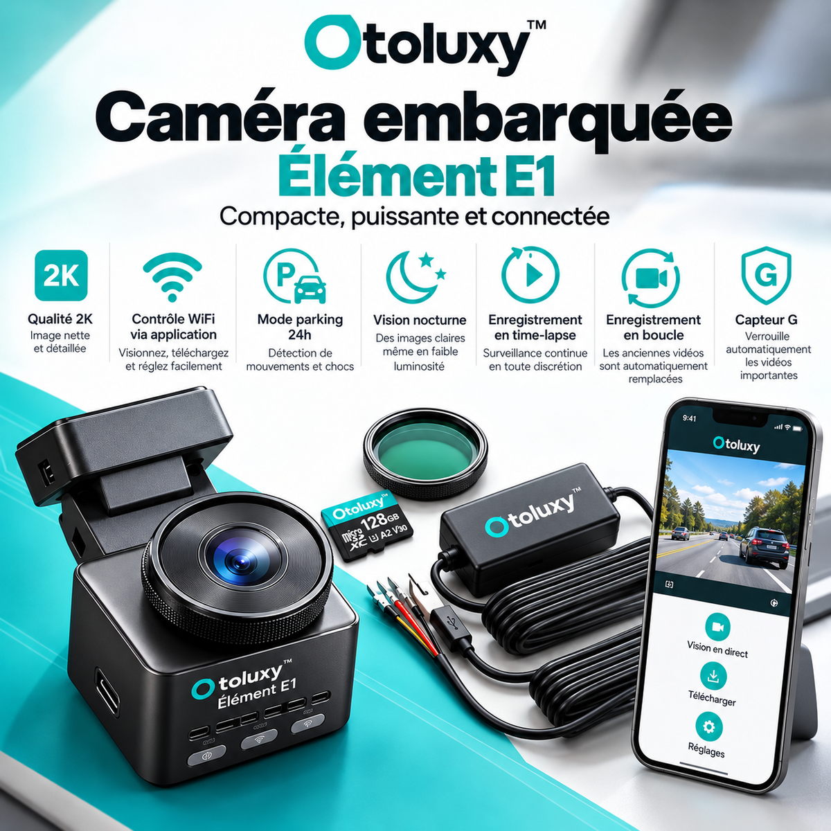 Otoluxy™ Élément E1 – Mini Dashcam 2K WiFi avec Mode Parking 24h